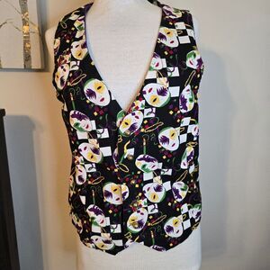 Colorful  Mardi Gras Mask Patterned Vest Handmade Reversible